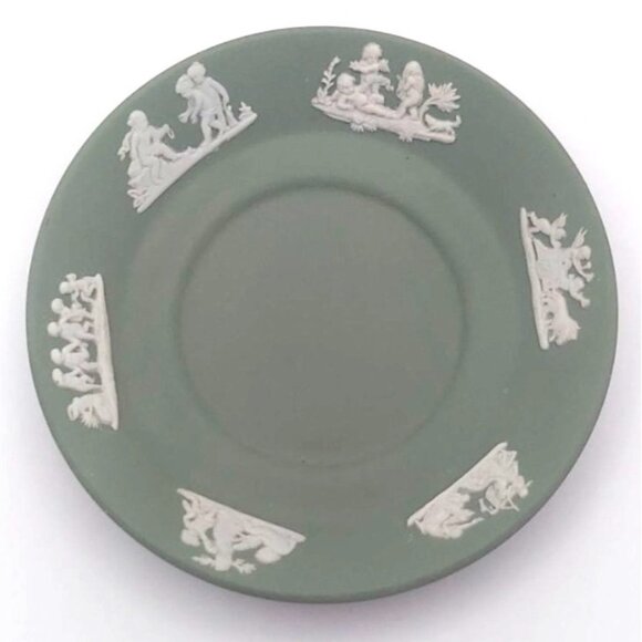 Vintage Wedgwood Sage Green Jasperware Demitasse Cup & Saucer England Porcelain - Picture 6 of 10